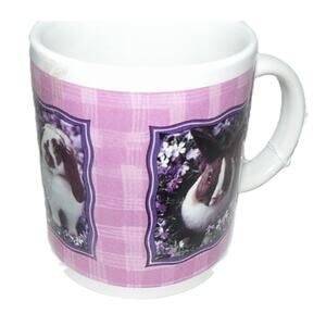Vintage Hallmark Bunny Mug Purple Plaid & Floral Spring Background 10 fl oz